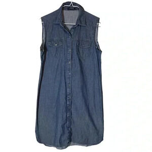 The Limited Sleeveless Shirt Button Down Shirt Dress Denim Blue Size Small